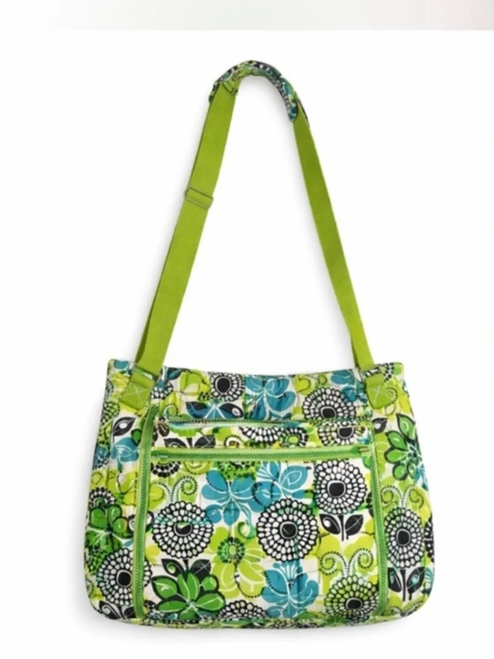 Vera Bradley Naturecore Limes Up Green Floral Quilted Laptop Bag Festival